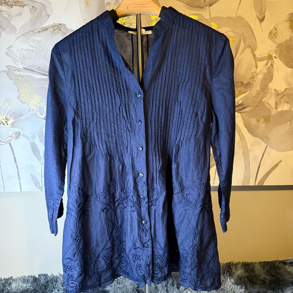 Coldwater Creek Navy Blue Button-Down Tunic Shirt